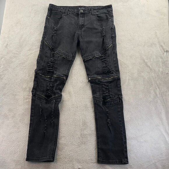 CJ Black Premium Mens Jeans Size 34/30 Black Denim Distressed Grunge Pleated Y2K - Picture 12 of 13